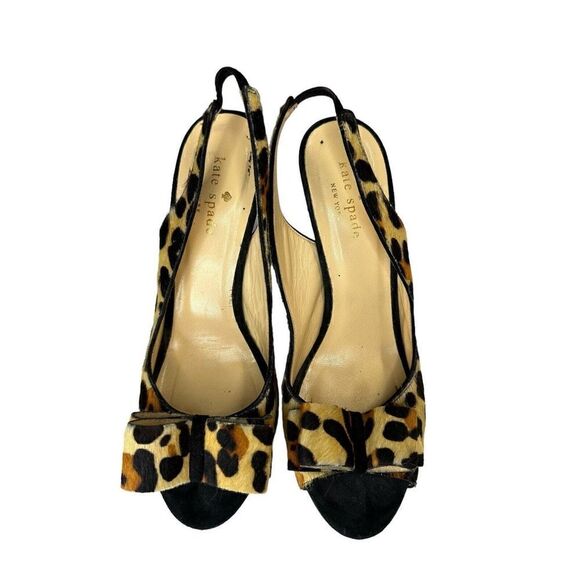 Kate Spade Leopard Calf Hair Peep Toe Slingback Heels Size 7B - Picture 9 of 12